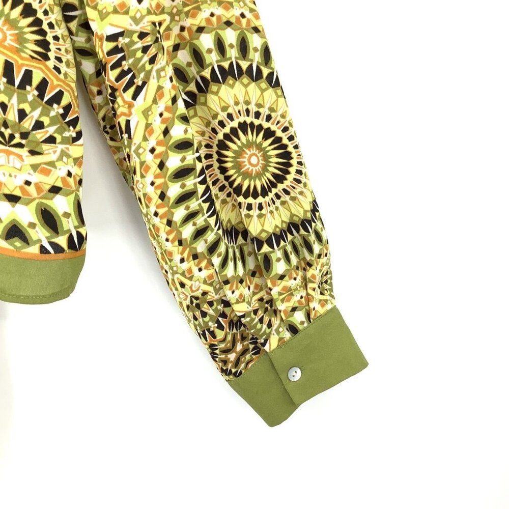 ROSE + OLIVE Top Women's XL Green Multi-Color Geometric Tie Front Blouse - Picture 4 of 5